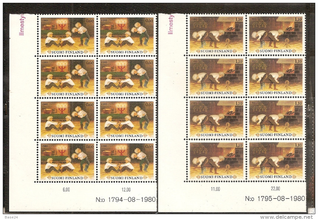 1980 Finlandia Finland NATALE  CHRISTMAS 8 Serie Di 2v. (838/39) In Blocco MNH** - Nuovi