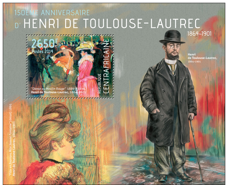 Ca14119b Central African 2014 Painting Henri De Toulouse-Lautrec S/s - Impressionisme