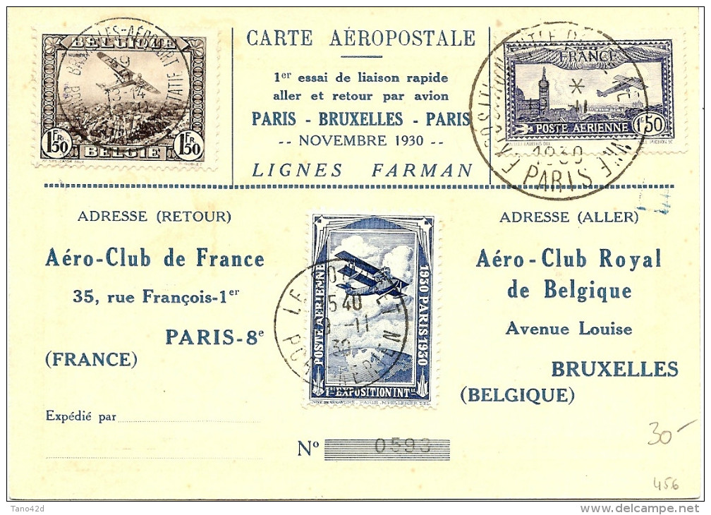 LBL26B - 1er ESSAI DE LIAISON RAPIDE ALLER / RETOUR PARIS/BRUXELLES/PARIS NOVEMBRE 1930 - Primeros Vuelos