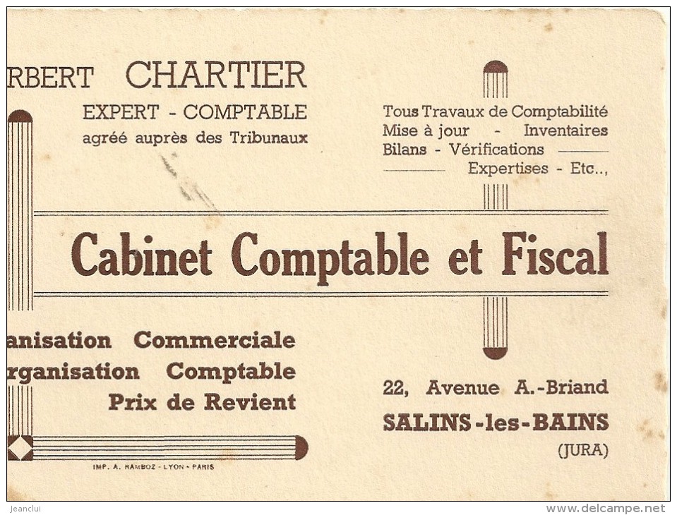 --CABINET COMPTABLE ET FISCAL Norbert CHARTIER--22 AVENUE A.BRIAND--SALINS-LES-BAINS--JURA--TACHES DE ROUILLE-- - Tarjetas De Visita