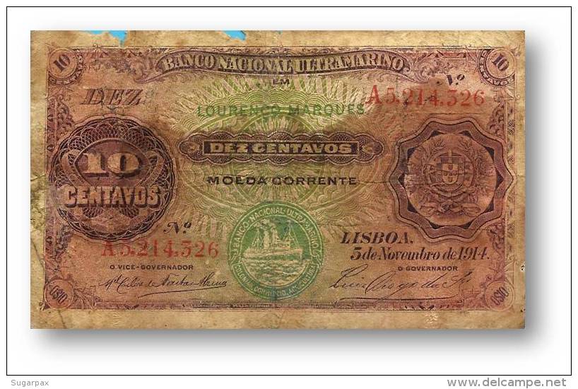 MOZAMBIQUE - 10 CENTAVOS - 05.11.1914 - P 59 - STEAMSHIP SEAL TYPE III - Portugal - Mozambique