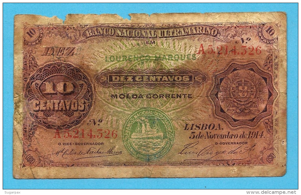 MOZAMBIQUE - 10 CENTAVOS - 05.11.1914 - P 59 - STEAMSHIP SEAL TYPE III - Portugal - Mozambique