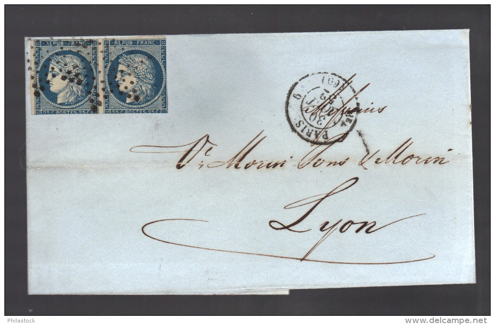 FRANCE 1852 N° 4 Paire (défaut) Obl. S/ettre étoile Muette De Paris - 1849-1850 Ceres