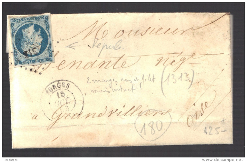 FRANCE 1853 N° 10  Obl. S/lettre PC 1313 Forges (indice 6) - 1852 Louis-Napoléon