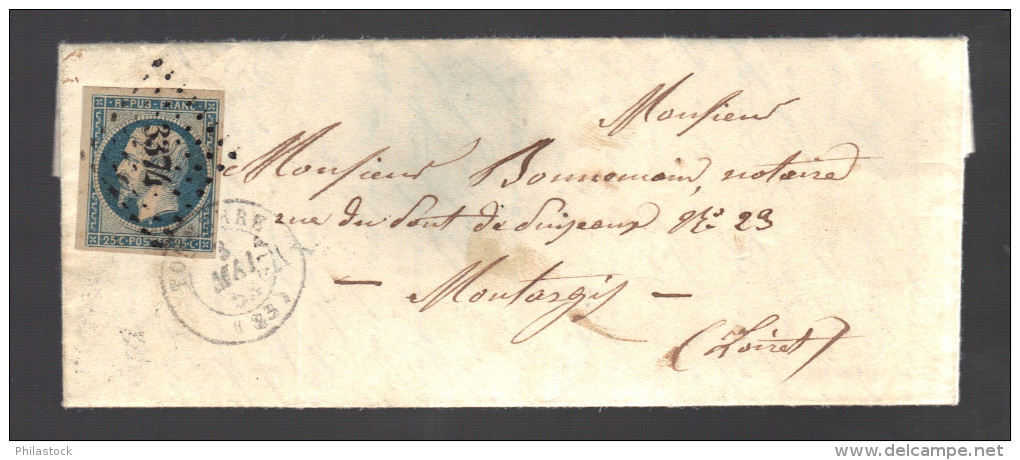 FRANCE 1853 N° 10  Obl. S/lettre PC 3374 Tonnerre - 1852 Louis-Napoléon
