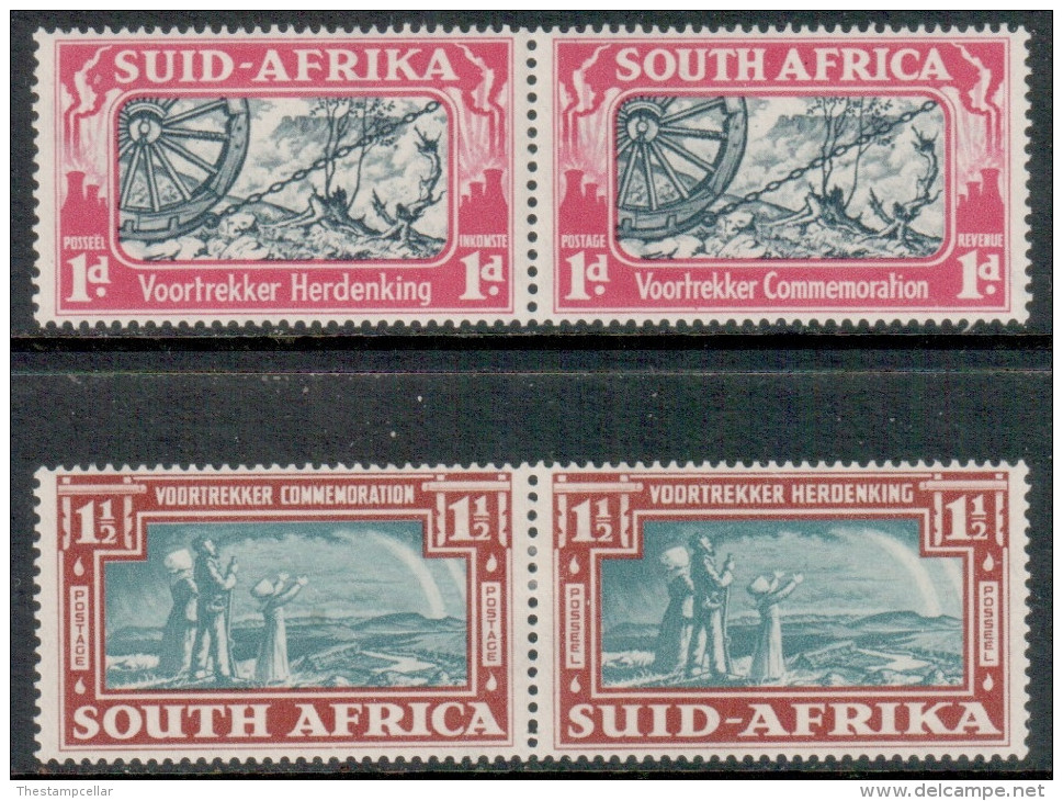 South Africa Scott 79/80 - SG80/81, 1938 Voortrekker Set In Bi-lingual Pairs MH* - Unused Stamps