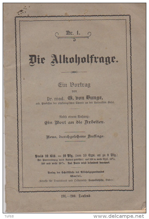 Kleine Heft Die Alkoholfrage 1912 - Autres & Non Classés