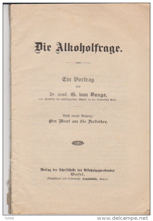 Kleine Heft Die Alkoholfrage 1912 - Autres & Non Classés