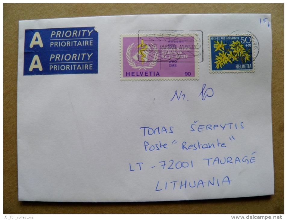 Cover Sent From Switzerland To Lithuania 2014 Snake Map Organisation Sante Who Oms - Storia Postale