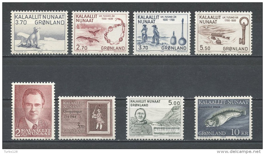 GROENLAND Année 1984 Complète N° 135/142 ** Neufs = MNH Luxe Cote 27 €  Jahrgang Full Year Ano Completo - Volledige Jaargang