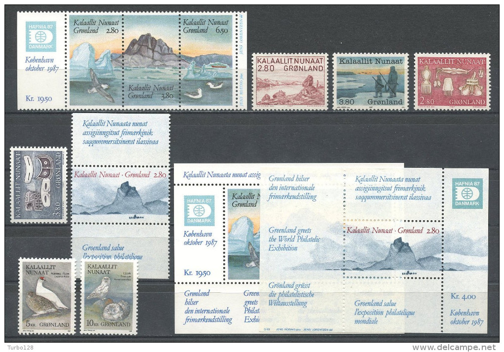 GROENLAND Année 1987 Complète N° 157/166 + Blocs  1/2 ** Neufs = MNH Luxe Cote 49,75 €  Full Year Ano Completo - Full Years