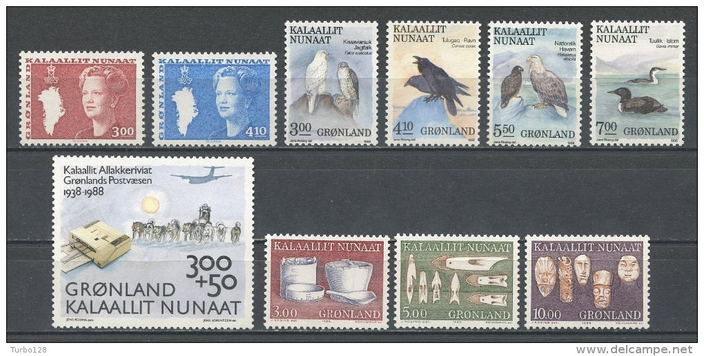 GROENLAND Année 1988 Complète N° 167/176 ** Neufs = MNH Luxe Cote 48,20 €  Jahrgang Full Year Ano Completo - Full Years