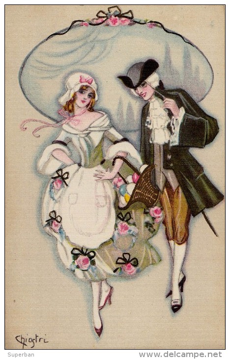 ART DÉCO : COUPLE De BELLE ÉPOQUE Avec OEUFS De PÂQUES - SUPERBE ILLUSTRATION SIGNÉE: CHIOSTRI (q-442) - Chiostri, Carlo