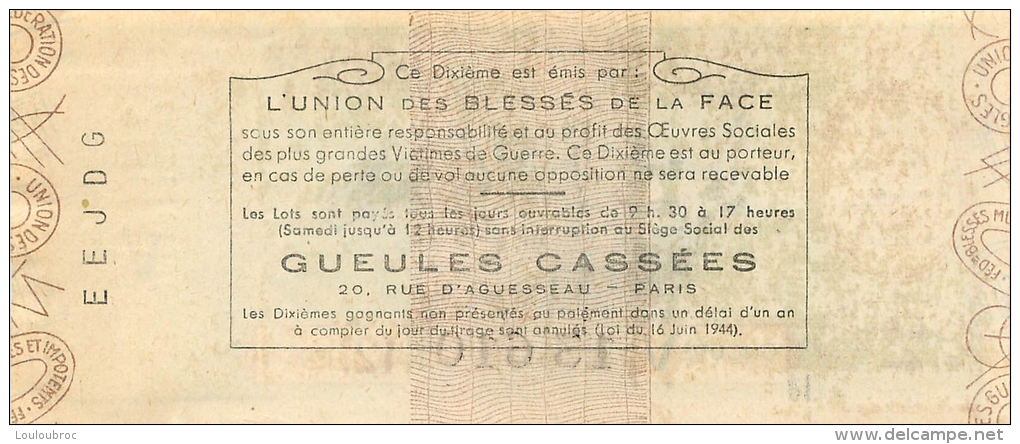 BILLET DE LOTERIE NATIONALE 1960 LES GUEULES CASSEES - Billets De Loterie