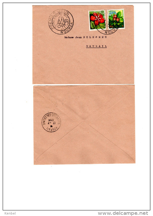 Enveloppe 1er Jour Ayant Circulé. Tampon Postal Bourail 1958. Très Bon état. Fleurs D´outre Mer - Covers & Documents