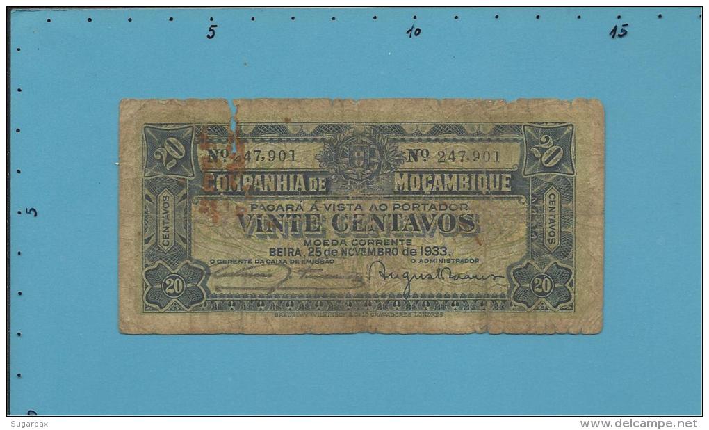 MOZAMBIQUE - 20 CENTAVOS - 25.11.1933 - Pick R29 - NOT Canceled - COMPANHIA DE MOÇAMBIQUE - PORTUGAL - Moçambique