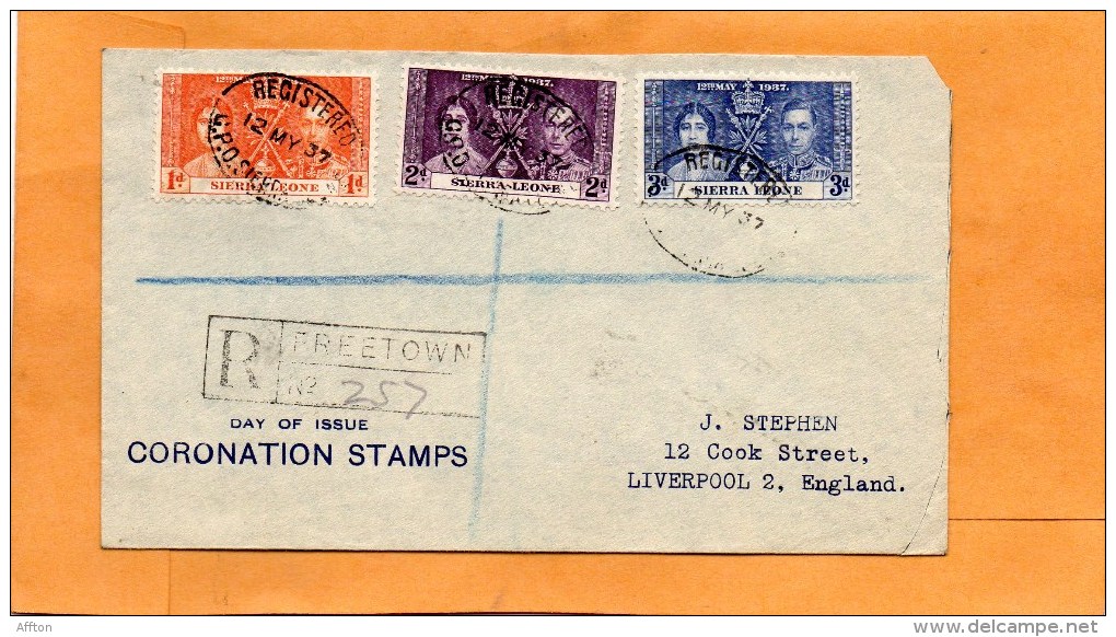 Sierra Leone 1937 FDC Registered Mailed To UK - Sierra Leone (...-1960)