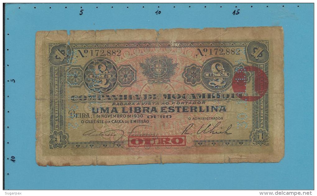 MOZAMBIQUE - 1 LIBRA ESTERLINA - 01.11.1930 - Pick R24b - OURO - PAGO 30.11.1942 - COMPANHIA DE MOÇAMBIQUE - PORTUGAL - Moçambique