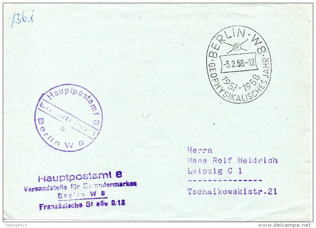 RDA. Enveloppe Avec Oblitération De 1958. Année Géophysique. - Internationales Geophysikalisches Jahr