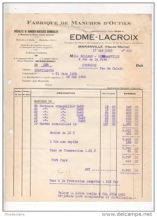 Fabrique De Manches D'outils, Edme Lacroix, Maranville (Haute Marne) 1950 - 1950 - ...