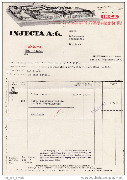 RN AG TEUFENTHAL 1941-9-15 Injecta AG Spezialwerk Für Spritzguss - Schweiz