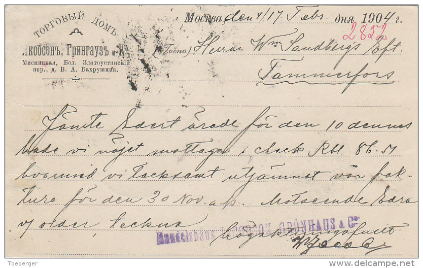 Russia 1904 Commercial Formular Postcard 3 Kop, Moscow To Tampere Tammerfors Finnland (l138) - Cartas & Documentos