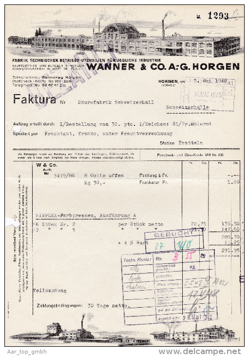 RN ZH HORGEN 1948-5-3  Wanner & Co Fabrik Technischer Betriebs-Utensilien Für Industrie - Switzerland