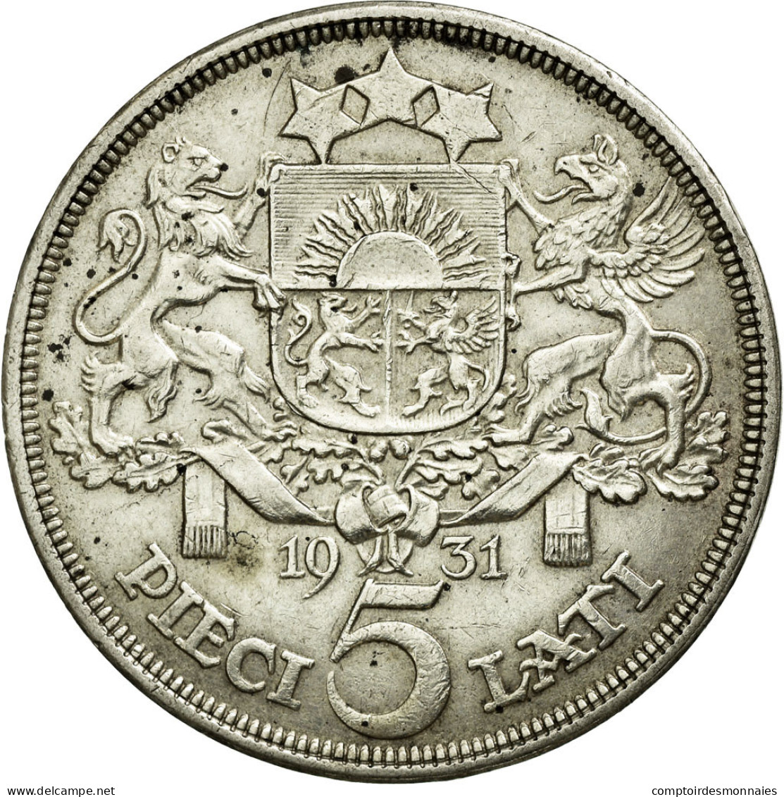 Monnaie, Latvia, 5 Lati, 1931, TTB, Argent, KM:9 - Latvia