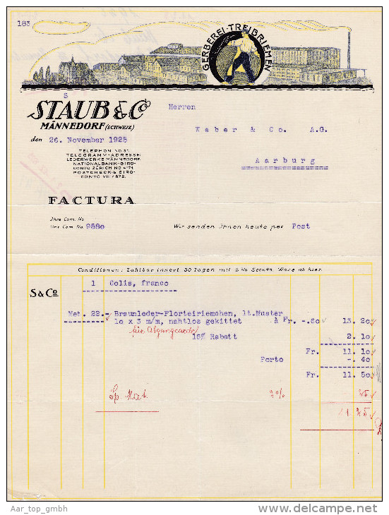 RN ZH MÄNNEDORF 1925-11-26 Staub & Cie Gerberei Treibriemen - Suisse