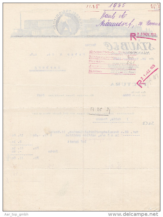 RN ZH MÄNNEDORF 1925-11-26 Staub & Cie Gerberei Treibriemen - Suisse