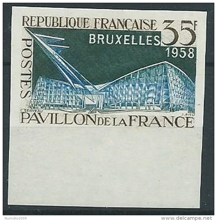 1958 FRANCIA ESPOSIZIONE BRUXELLES VARIETà NON DENTELLATO MNH ** - EDF137 - Neufs