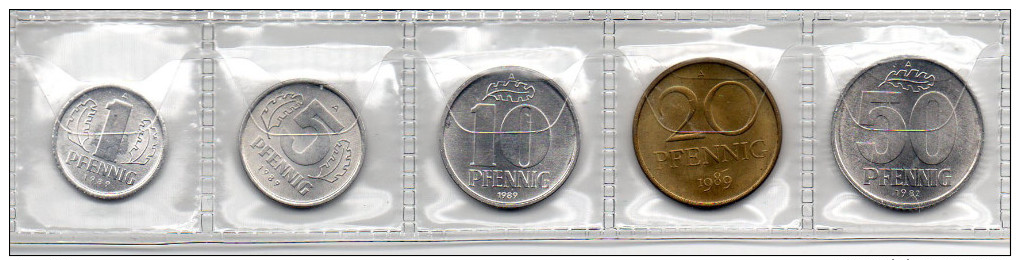 GERMANY, DDR  - SET - 1, 5, 10,  20 Pf.,- 1989, 50 Pf. - 1982 - Mint Sets & Proof Sets