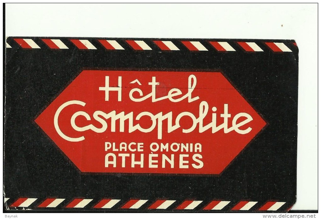 HOTEL LABEL   ---   ATHENES, OMONIA,  GREECE  --  HOTEL COSMOPOLITE - Hotelaufkleber