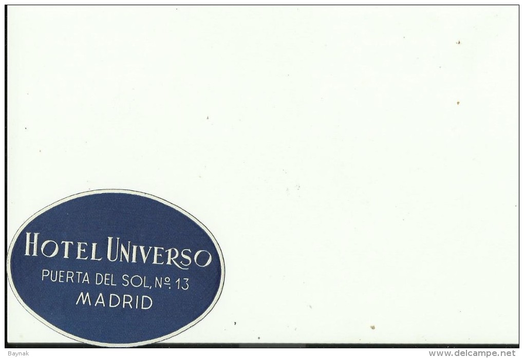 HOTEL LABEL   ---    MADRID, SPAIN  --   HOTEL UNIVERSO - Hotelaufkleber