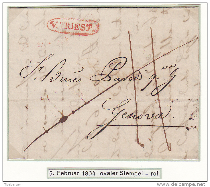 Österreich Austria Italy Triest Trieste 1834 Entire Letter Faltbrief ´V. TRIEST´ To Genova (j17) - ...-1850 Préphilatélie