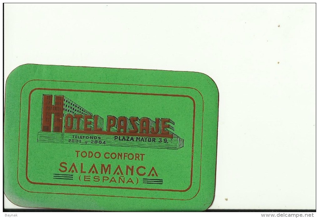 HOTEL LABEL   ---    SALAMANCA,  SPAIN  --   HOTEL PASAJE - Hotelaufkleber