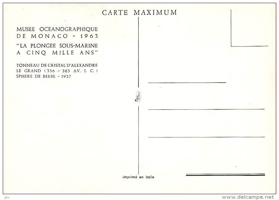 MUSEE OCEANOGRAPHIQUE DE MONACO . 1963 . TONNEAU DE CRISTAL D'ALEXANDRE LE GRAND . - Ozeanographisches Museum