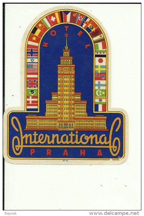 HOTEL LABEL   ---   PRAHA, CZECH  --   HOTEL INTERNATIONAL - Etiquetas De Hotel