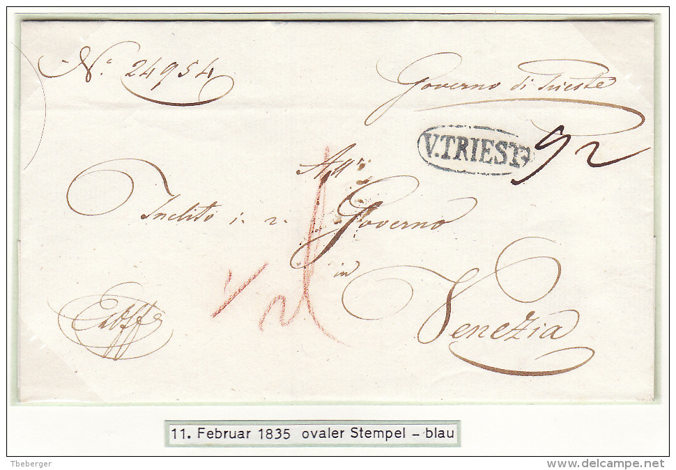 Austria Österreich Italy Triest Trieste 1829 Entire Letter Faltbrief Blueish Oval ´V. TRIEST´ To Venezia Ex Offo (j20) - ...-1850 Prefilatelia