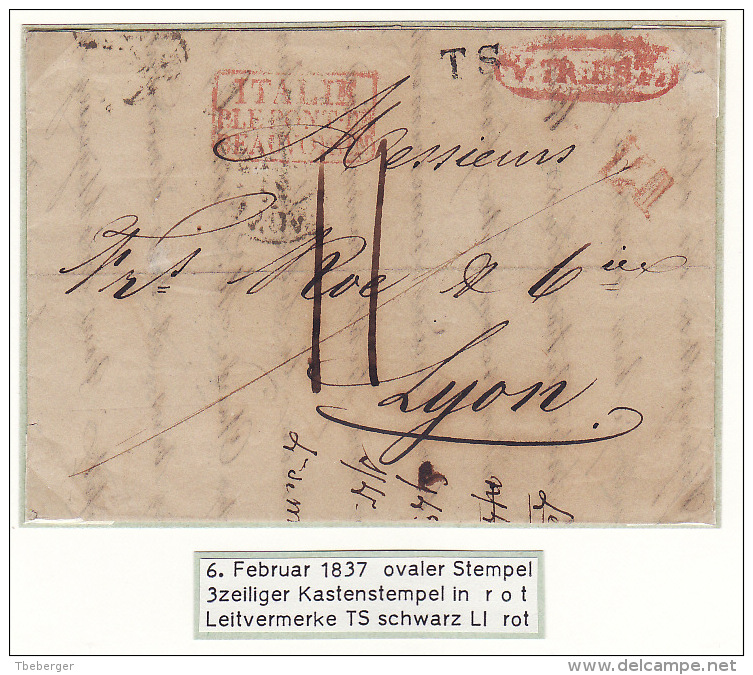 Austria Österreich Italy Triest Trieste 18379 Entire Letter Faltbrief Franco To Lyon With TS And ITALIE Marks (j21) - ...-1850 Voorfilatelie