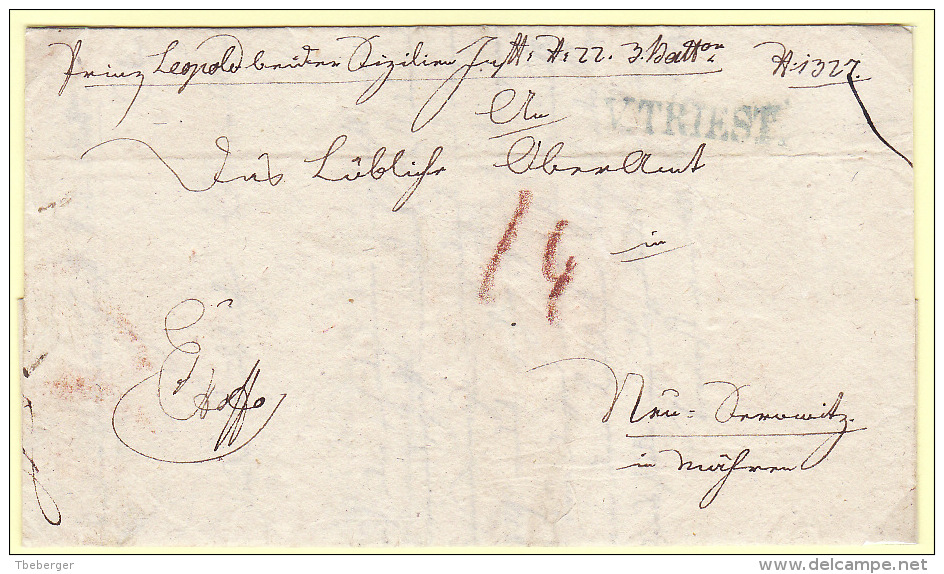 Austria Österreich Italy Triest Trieste 1822 Entire Letter Faltbrief Ex Offo ´V. TRIEST´ (j27) - ...-1850 Prephilately