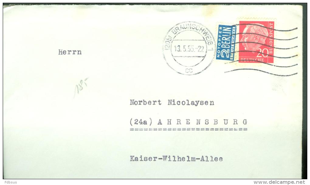 1959 MI NR 185 + NOTOPHER 2 BERLIN STEUERMARKEN  AUF  ENVELOPPE BRAUNSCHWEIG - Lettres & Documents