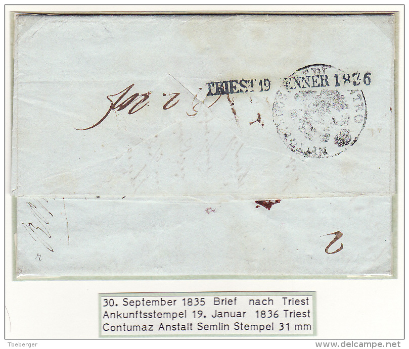Austria Österreich Levante 1835 Entire Letter Faltbrief Konstantinopel Nach Triest Semlin Desinfektion (j35) - ...-1850 Vorphilatelie