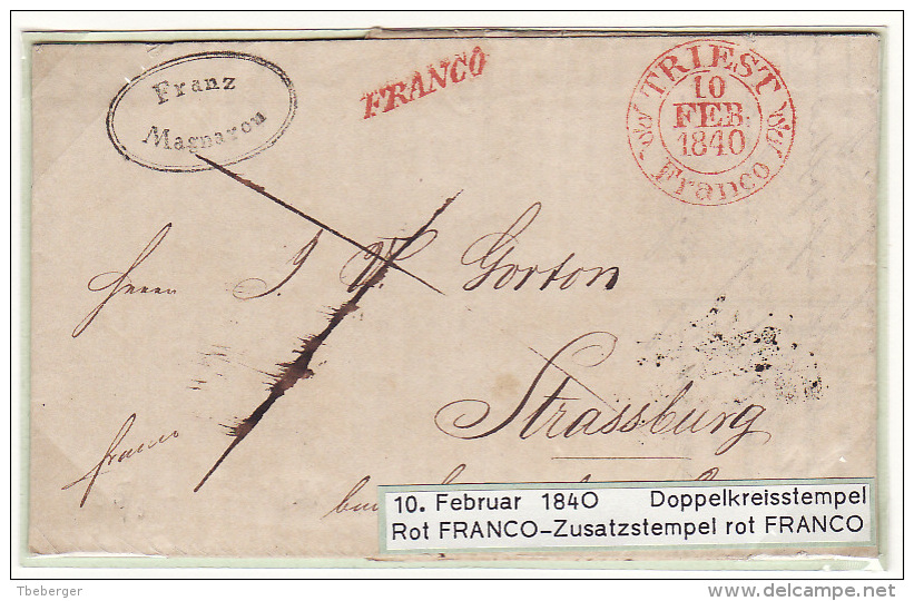 Austria Österreich Triest Trieste 1840 Entire Letter Faltbrief FRANCO To Strassburg (j39) - ...-1850 Vorphilatelie