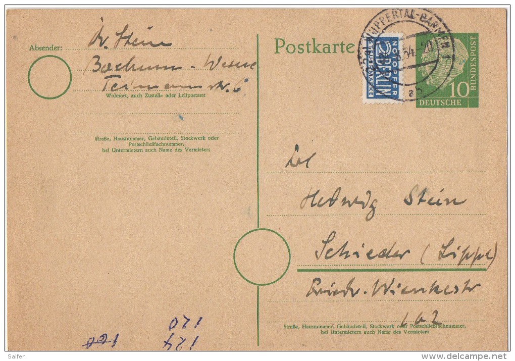 DEUTSCHLAND BRD  1954   POSTKARTE °° - Postkarten - Gebraucht