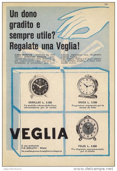 # VEGLIA BORLETTI SVEGLIE OROLOGI HORLOGERIE 1950 Italy Advert Publicitè Reklame Orologio Montre Uhr Reloj Relojo Watch - Relojes Publicitarios