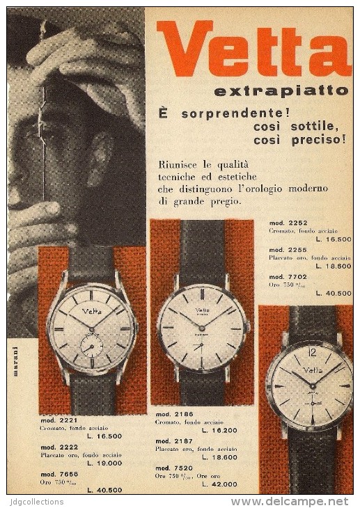 # VETTA OROLOGI HORLOGERIE 1950 Italy Advert Publicitè Reklame Orologio Montre Uhr Reloj Relojo Watch - Montres Publicitaires