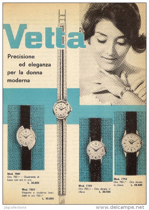 # VETTA OROLOGI HORLOGERIE 1950 Italy Advert Publicitè Reklame Orologio Montre Uhr Reloj Relojo Watch - Reclamehorloges