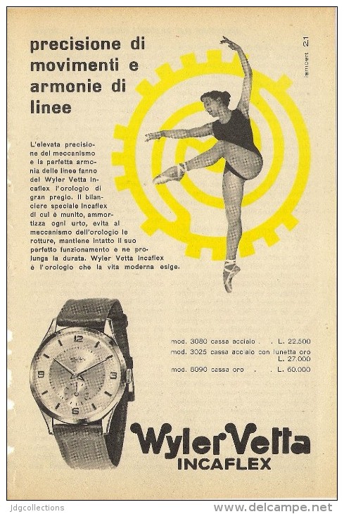 # WYLER VETTA INCAFLEX OROLOGI HORLOGERIE 1950 Italy Advert Publicitè Reklame Orologio Montre Uhr Reloj Relojo Watch - Orologi Pubblicitari