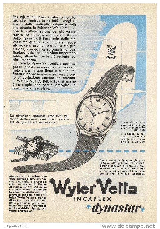 # WYLER VETTA INCAFLEX OROLOGI HORLOGERIE 1950 Italy Advert Publicitè Reklame Orologio Montre Uhr Reloj Relojo Watch - Orologi Pubblicitari